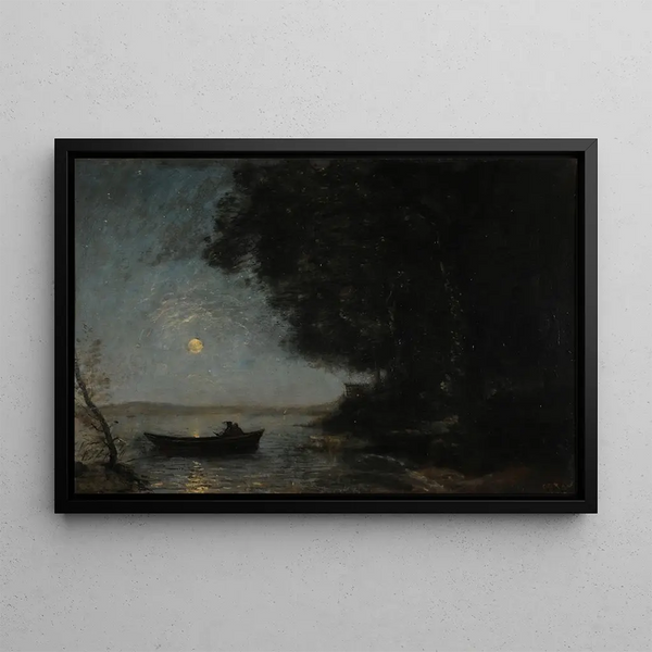 El lago, efecto de noche - Jean-Baptiste-Camille Corot — cuadro enmarcado en la pared