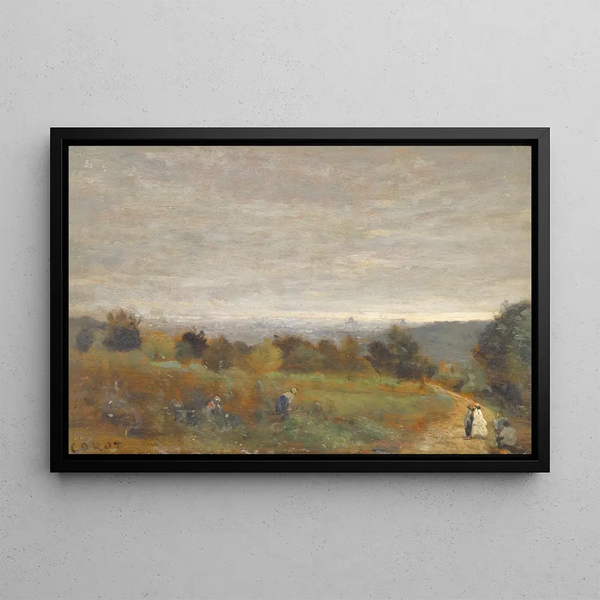 El paisaje de Sèvres, París de fondo - Jean-Baptiste-Camille Corot — cuadro enmarcado en la pared