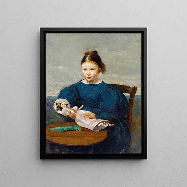 Niña con una muñeca - Jean-Baptiste-Camille Corot — cuadro enmarcado en la pared