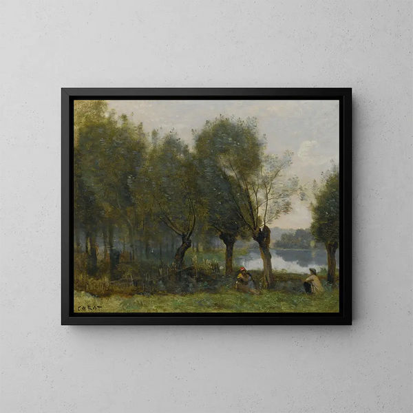 Montgeron, Saulaie au bord de l'eau - Jean-Baptiste-Camille Corot — framed artwork on a wall