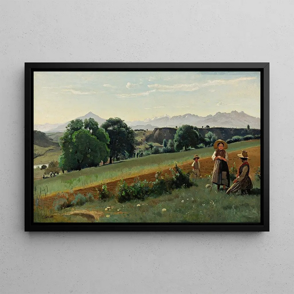 Mornex, Haute-Savoie, in the background Mont Blanc - Jean-Baptiste-Camille Corot — framed artwork on a wall