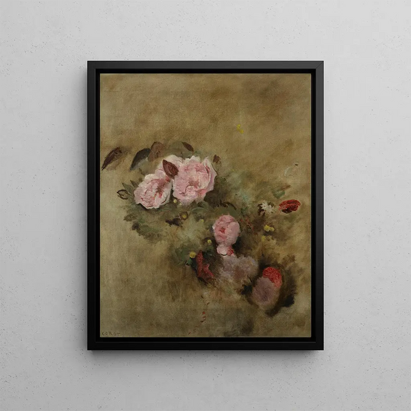 Nature morte au bouquet de fleurs - Jean-Baptiste-Camille Corot — cuadro enmarcado en la pared