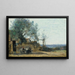 campesinos sentados a la puerta de un cabaret - Jean-Baptiste-Camille Corot — cuadro enmarcado en la pared
