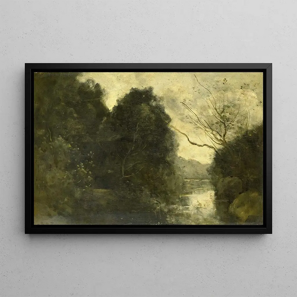 Estanque en el bosque - Jean-Baptiste-Camille Corot — cuadro enmarcado en la pared