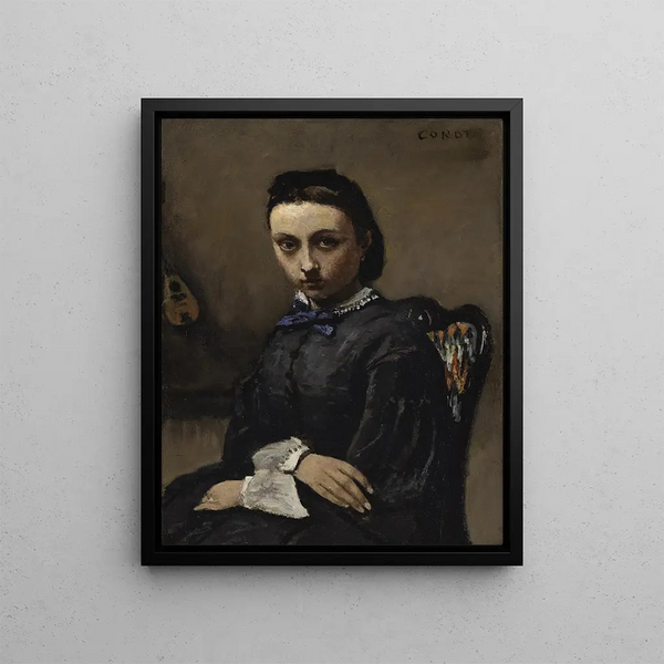 Retrato de una joven mujer - Jean-Baptiste-Camille Corot — cuadro enmarcado en la pared