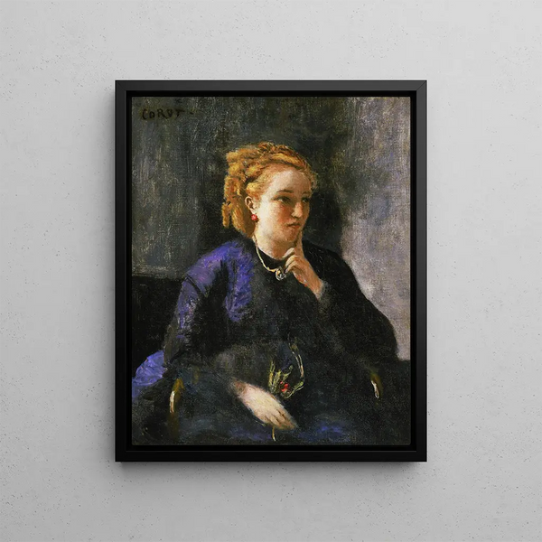 Retrato de una mujer - Jean-Baptiste-Camille Corot — cuadro enmarcado en la pared