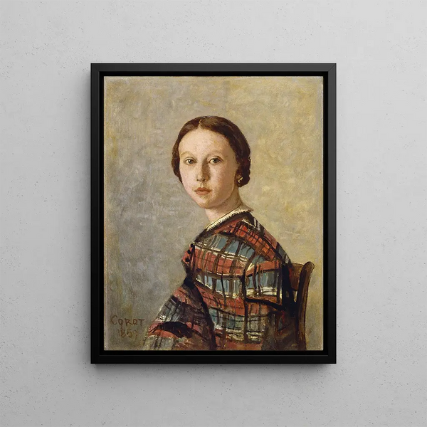 Retrato de una joven - Jean-Baptiste-Camille Corot — cuadro enmarcado en la pared