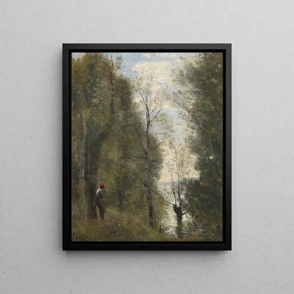 Praderas inundadas vistas a través del follaje - Jean-Baptiste-Camille Corot — cuadro enmarcado en la pared