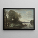 Río con una torre lejana - Jean-Baptiste-Camille Corot — cuadro enmarcado en la pared