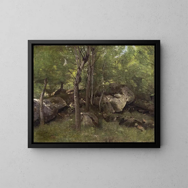 Rochers dans la forêt de Fontainebleau - Jean-Baptiste-Camille Corot — cuadro enmarcado en la pared