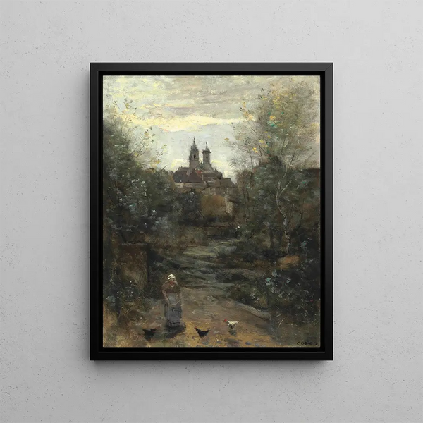 Semur El camino de la iglesia - Jean-Baptiste-Camille Corot — cuadro enmarcado en la pared