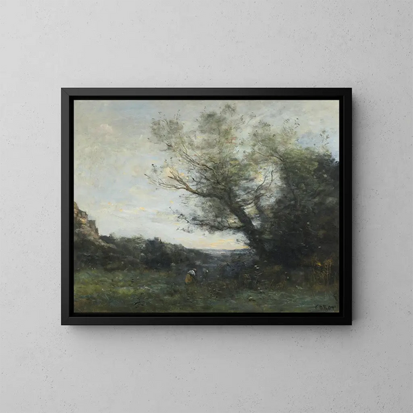 recuerdo de Italia. La recolección - Jean-Baptiste-Camille Corot — cuadro enmarcado en la pared