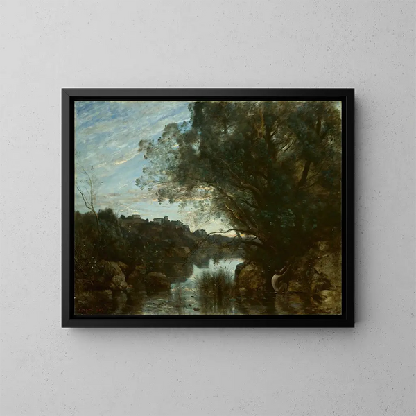 recuerdo de los alrededores del lago Nemi - Jean-Baptiste-Camille Corot — cuadro enmarcado en la pared