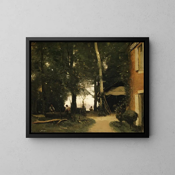 Los bordes del Sena en Conflans - Jean-Baptiste-Camille Corot — cuadro enmarcado en la pared