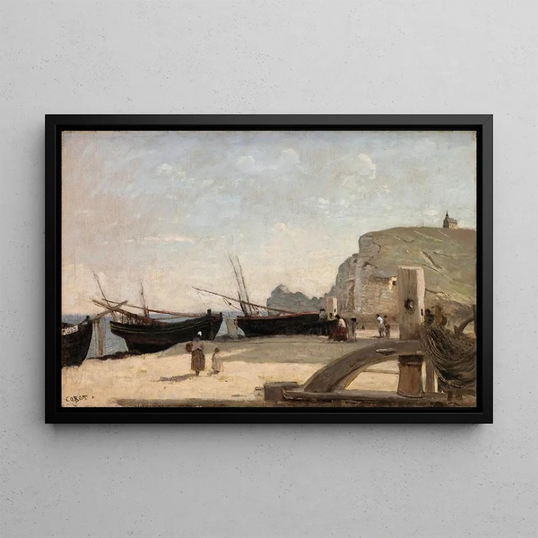 La playa de Étretat - Jean-Baptiste-Camille Corot — cuadro enmarcado en la pared