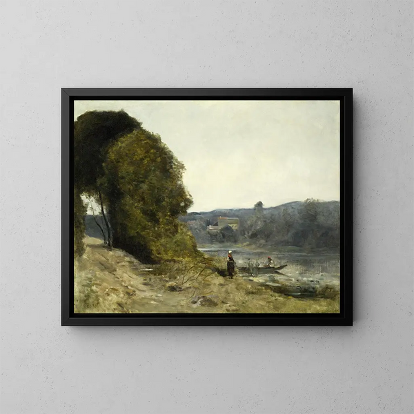 La partida del barquero - Jean-Baptiste-Camille Corot — cuadro enmarcado en la pared