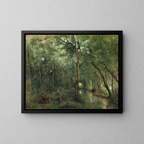 Los recolectores de anguilas - Jean-Baptiste-Camille Corot — cuadro enmarcado en la pared