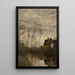 Un rincón del río con casa y álamos - Jean-Baptiste-Camille Corot — cuadro enmarcado en la pared
