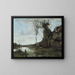Un campesino y su vaca, el estanque con vista a un pueblo - Jean-Baptiste-Camille Corot — cuadro enmarcado en la pared