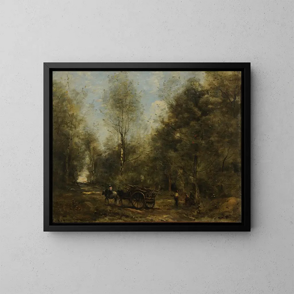 Un sendero en el bosque de Wagnonville - Jean-Baptiste-Camille Corot — cuadro enmarcado en la pared