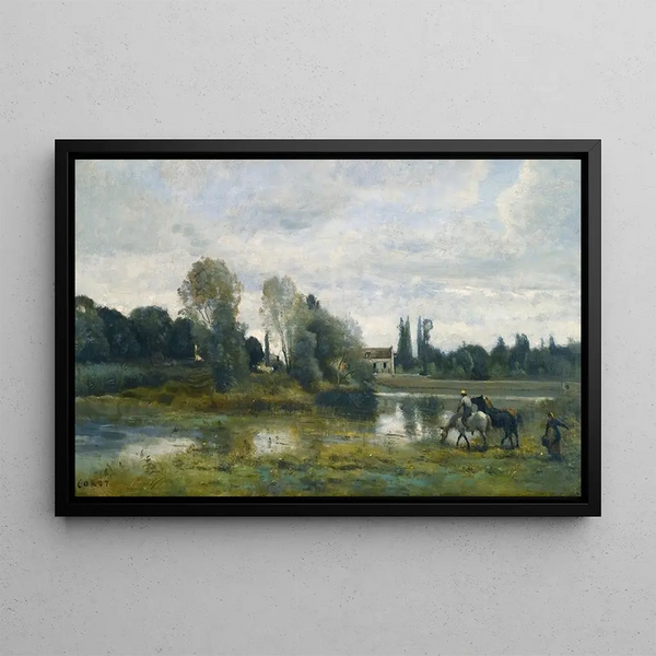 Ville d'Avray L'abreuvoir des chevaux - Jean-Baptiste-Camille Corot — cuadro enmarcado en la pared