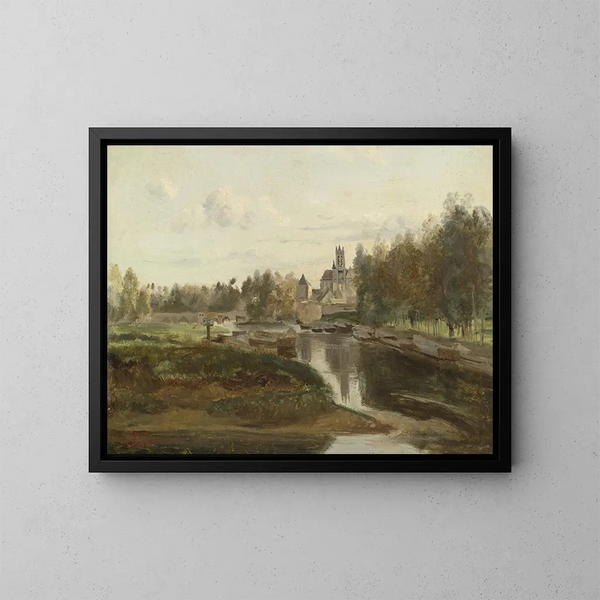 Vista de Moret-sur-Loing - Jean-Baptiste-Camille Corot — cuadro enmarcado en la pared