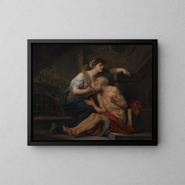 Cimon y Pero, la caridad romana - Jean-Baptiste Greuze — cuadro enmarcado en la pared