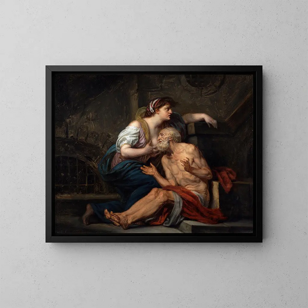 La Charité romaine - Jean-Baptiste Greuze — cuadro enmarcado en la pared