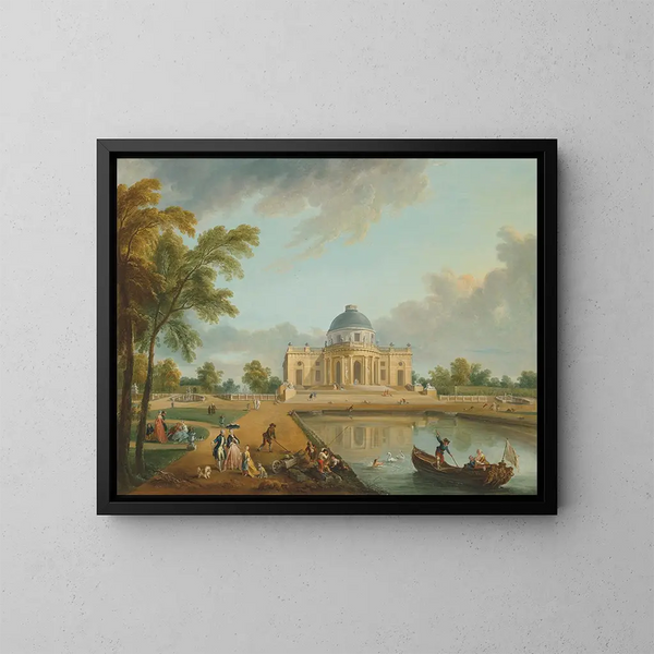 The east side of Montmusard Castle in Dijon seen from the gardens - Jean-Baptiste Lallemand — framed artwork on a wall