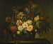 Dahlias, tulipanes, madreselva y otras flores en una cesta sobre una mesa - Jean-Baptiste Monnoyer — vista de la obra