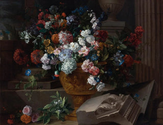 JeanBaptiste Monnoyer - Still Life With Flowers In A Sculpted Urn With Architectural Fragments On A Terrace.webp