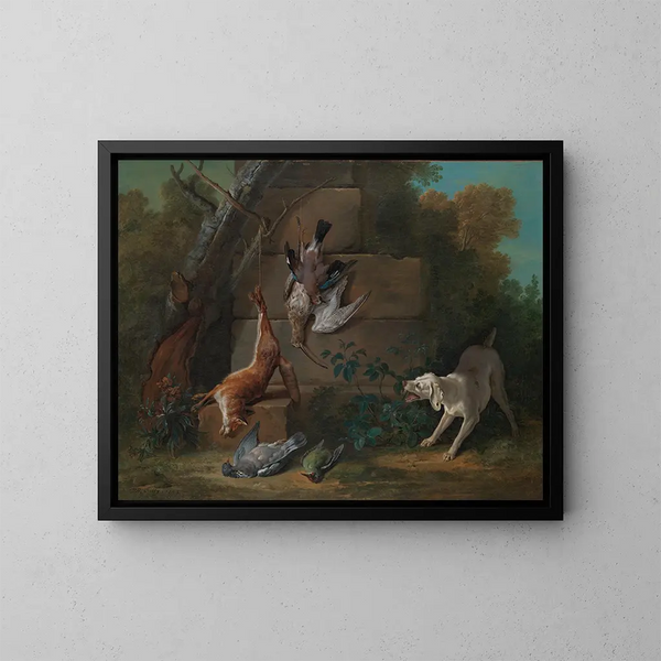 Perro guardando una presa muerta - Jean-Baptiste Oudry — cuadro enmarcado en la pared