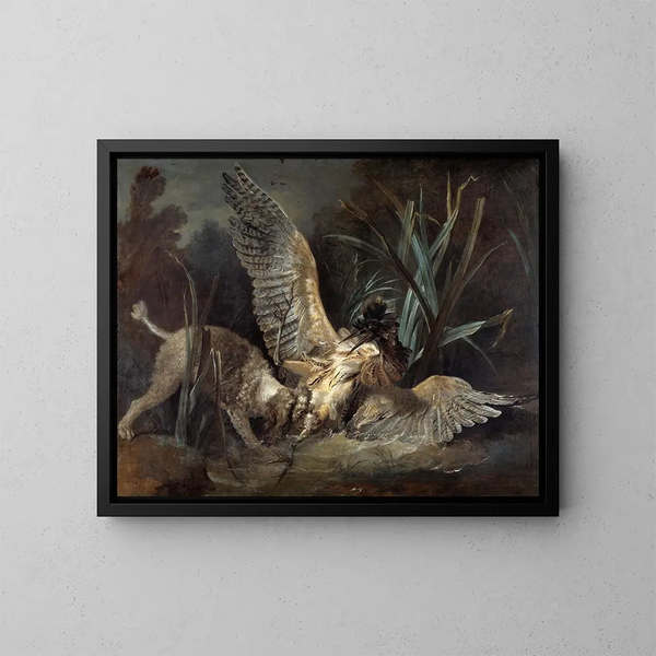 de un epagneul atrapando un avetoro - Jean-Baptiste Oudry — cuadro enmarcado en la pared