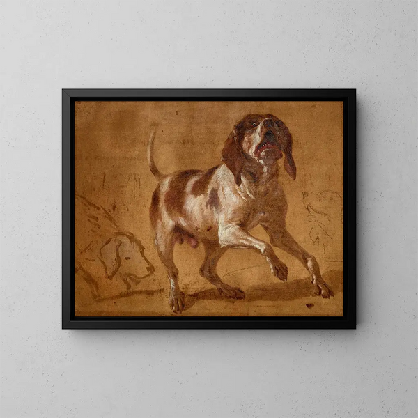 Estudio de un perro aullando - Jean-Baptiste Oudry — cuadro enmarcado en la pared
