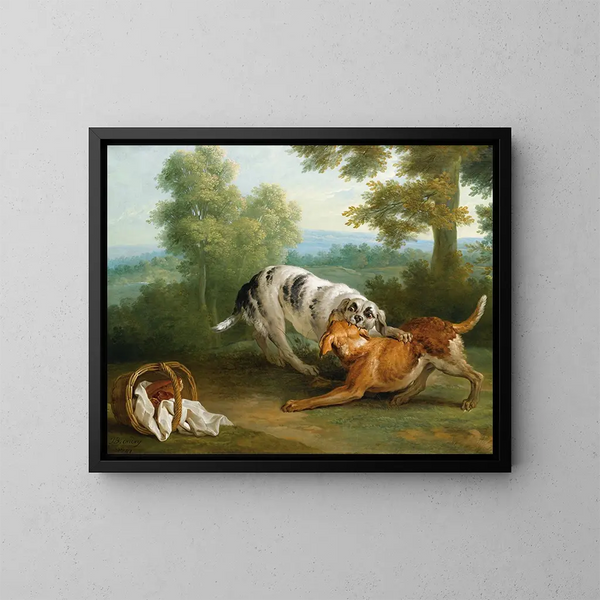 El perro llevando su cena a su amo - Jean-Baptiste Oudry — cuadro enmarcado en la pared