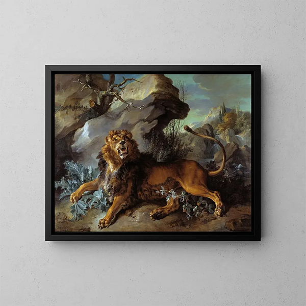El León y la Mosca - Jean-Baptiste Oudry — cuadro enmarcado en la pared