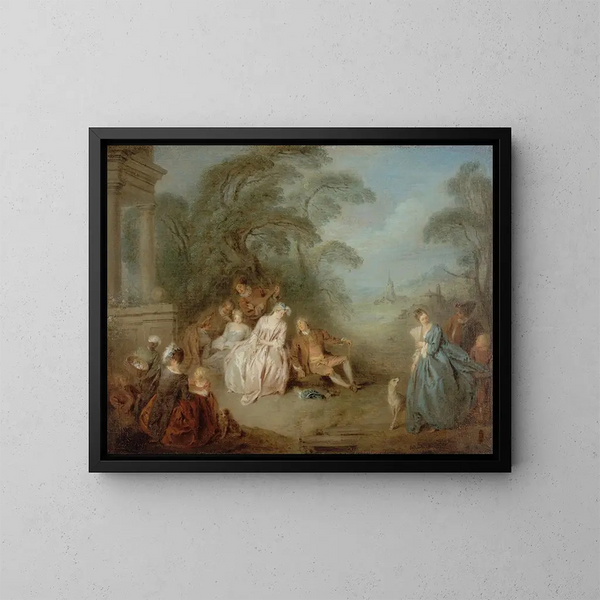 Gathering in a Park - Jean-Baptiste Pater — framed artwork on a wall