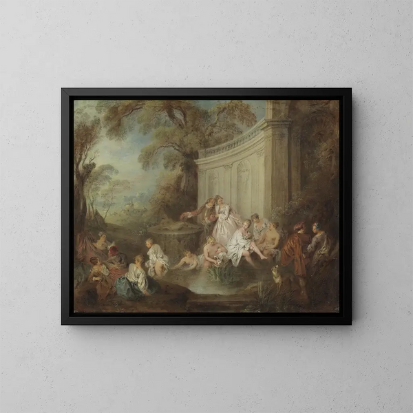 Company of Baths in a Park - Jean-Baptiste Pater — framed artwork on a wall