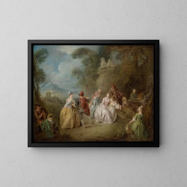Scene of courtly life in a park - Jean-Baptiste Pater — framed artwork on a wall