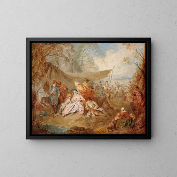 Figures resting in a military camp - Jean-Baptiste Pater — framed artwork on a wall