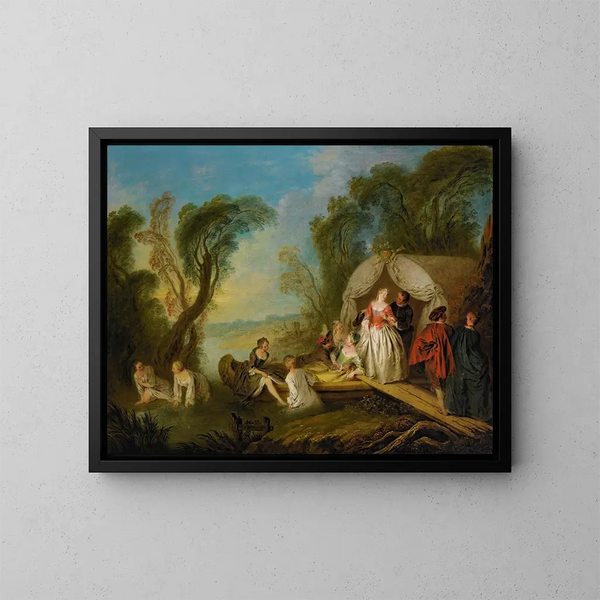 fête galante: La barque de plaisir - Jean-Baptiste Pater — framed artwork on a wall