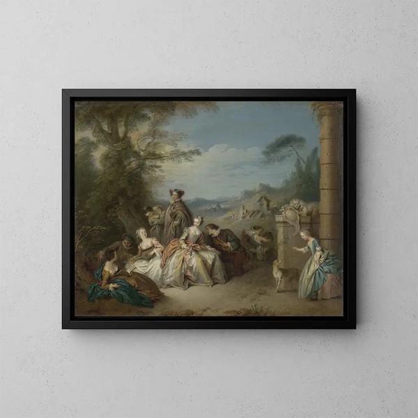 fête galante dans un paysage - Jean-Baptiste Pater — framed artwork on a wall