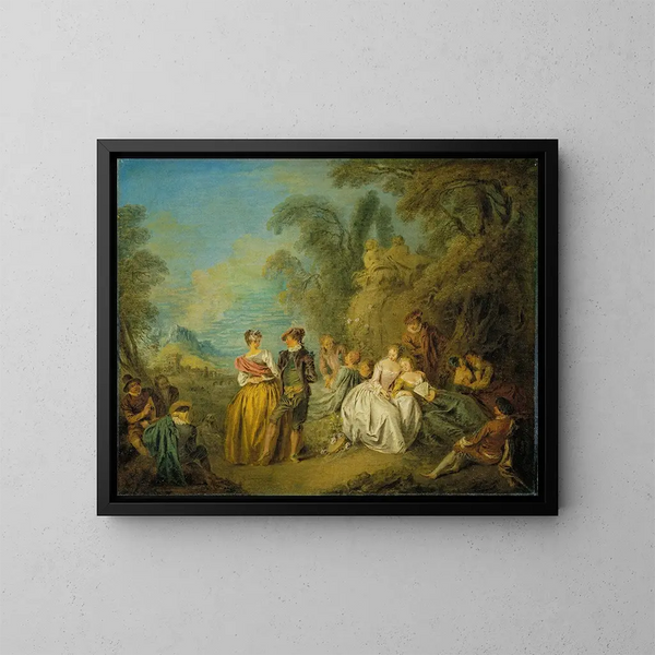 Festive gallant with a dancing couple - Jean-Baptiste Pater — framed artwork on a wall