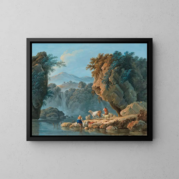 Una pareja de pastores en un paisaje montañoso - Jean-Baptiste Pillement — cuadro enmarcado en la pared
