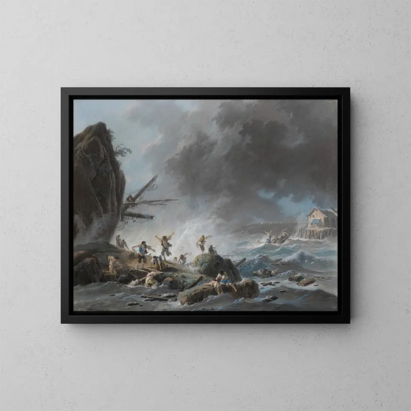 Un naufragio en una costa rocosa durante una tormenta - Jean-Baptiste Pillement — cuadro enmarcado en la pared