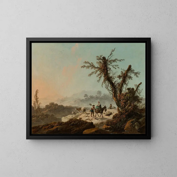 de pastores de cabras en un paisaje rocoso - Jean-Baptiste Pillement — cuadro enmarcado en la pared