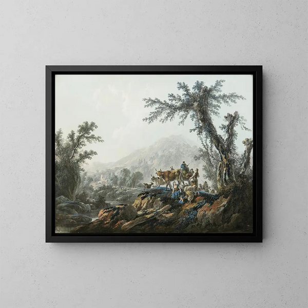 Paisaje pastoral - Jean-Baptiste Pillement — cuadro enmarcado en la pared