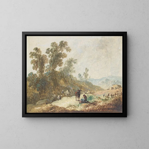 Paisaje pastoral - Jean-Baptiste Pillement — cuadro enmarcado en la pared