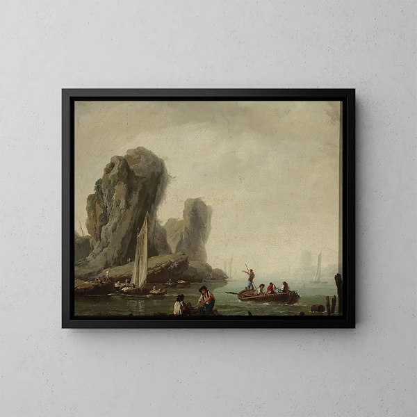 Vista del mar con barcos de pesca - Jean-Baptiste Pillement — cuadro enmarcado en la pared