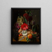 naturaleza muerta con flores y frutas sobre un alféizar - Jean-Baptiste Robie — cuadro enmarcado en la pared